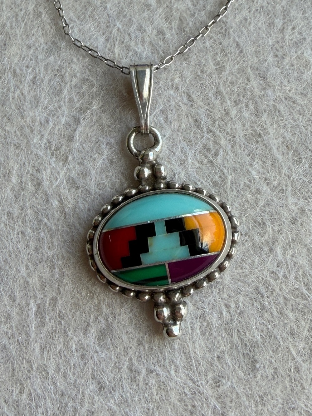 Five Star 925 Sterling Silver Turquoise Inlay Pendant Necklace Southwestern 18” - Picture 2 of 11